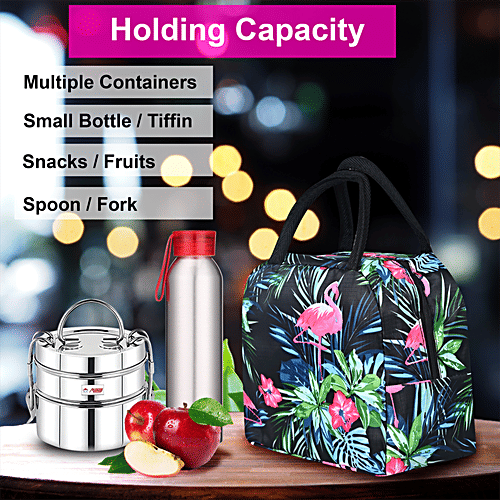DP Insulated Lunch Bags Multiuse For School, Office, Picnic, Thermal Tote Bag - Black Printed, 1 pc  