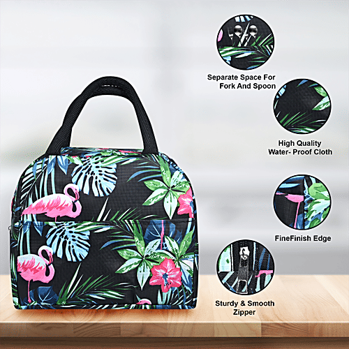 DP Insulated Lunch Bags Multiuse For School, Office, Picnic, Thermal Tote Bag - Black Printed, 1 pc  