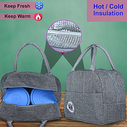 DP Insulated Lunch Bags - Multiuse For School, Office, Picnic, Thermal Tote Bag, Charcoal Grey, 1 pc  