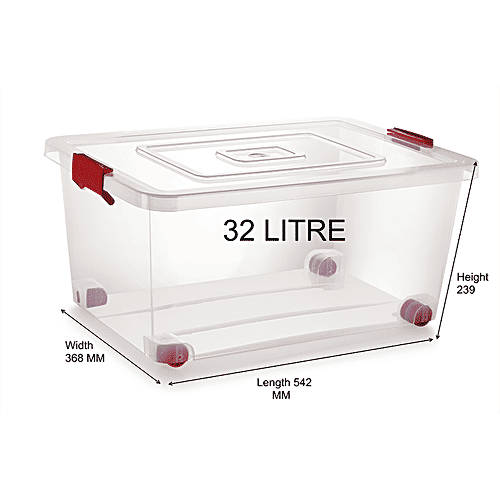 Nakoda Storage Container With Wheel & Lock Handle, Transparent, Venus 222, 32 L