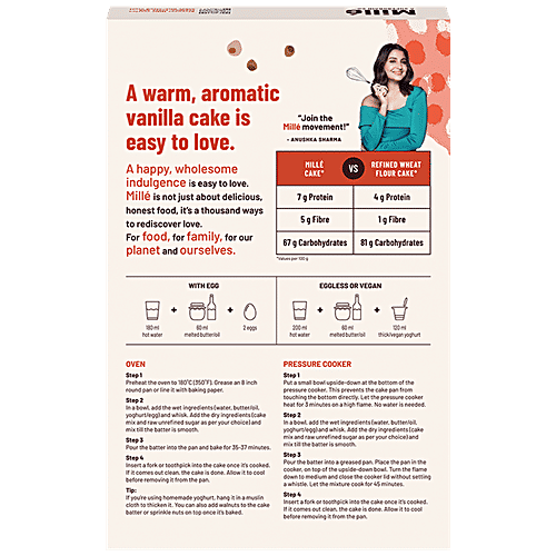 Mille Classic Vanilla Millet Cake Mix - No Wheat, No Refined Sugar, Vegan Friendly, 400 g Mille A Supergrain Co