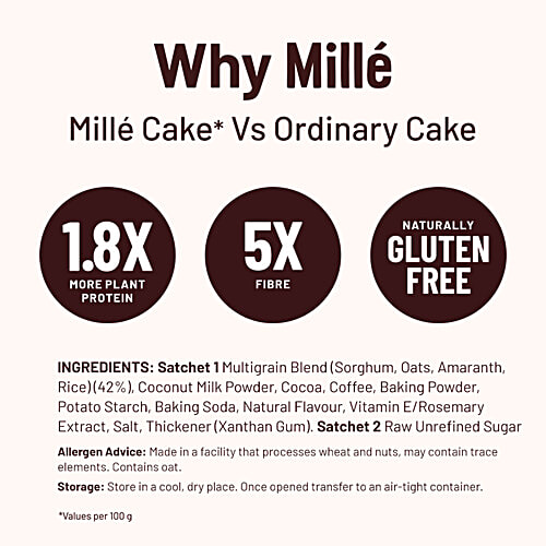 Mille Mocha Coffee Millet Cake Mix - No Wheat, No Refined Sugar, Vegan Friendly, 400 g  Mille A Supergrain Co