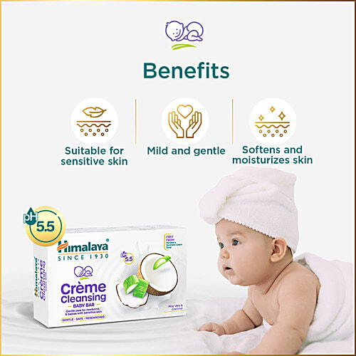 Himalaya Creme Cleansing Baby Bar - pH 5.5, With Aloe Vera & Coconut, Paraben Free, 75 g  