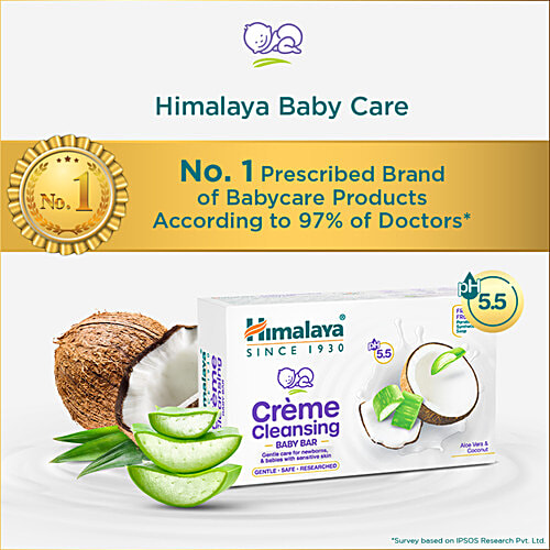 Himalaya Creme Cleansing Baby Bar - pH 5.5, With Aloe Vera & Coconut, Paraben Free, 75 g  