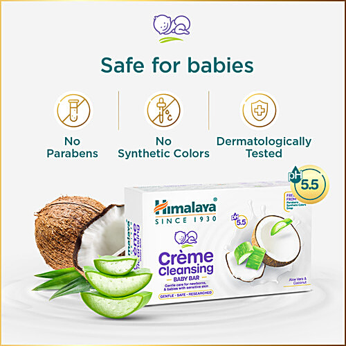 Himalaya Creme Cleansing Baby Bar - pH 5.5, With Aloe Vera & Coconut, Paraben Free, 75 g  