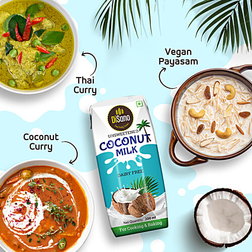 Disano Unsweetened Coconut Milk, 200 ml  For Cooking & Baking