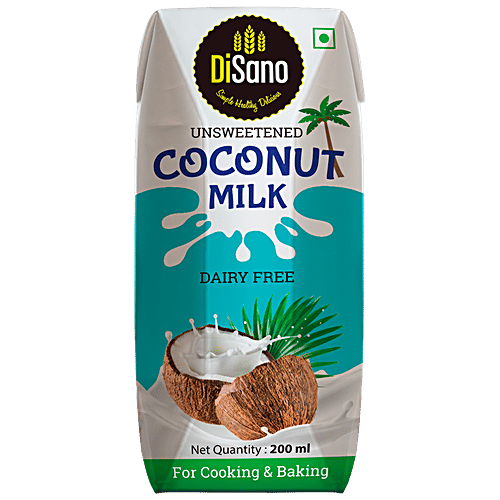 Disano Unsweetened Coconut Milk, 200 ml  For Cooking & Baking