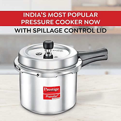 Prestige Popular Plus Svachh Virgin Aluminium Gas & Induction Compatible Pressure Cooker - Tall, Silver, 2 L  
