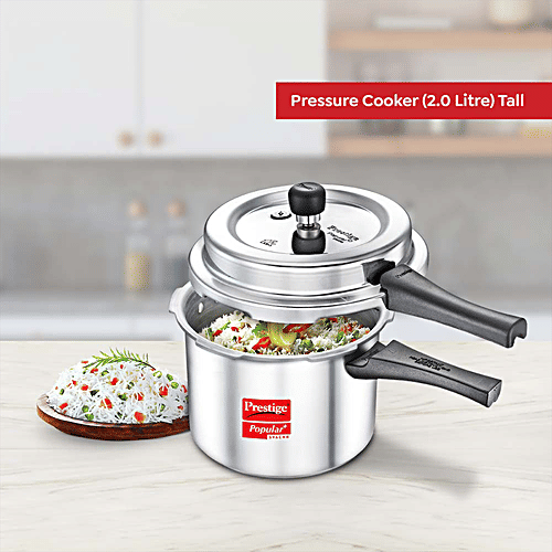 Prestige Popular Plus Svachh Virgin Aluminium Gas & Induction Compatible Pressure Cooker - Tall, Silver, 2 L  