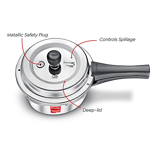 Prestige Popular Plus Svachh Virgin Aluminium Gas & Induction Compatible Pressure Cooker - Tall, Silver, 2 L  