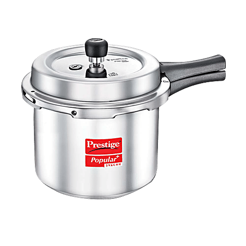 Prestige Popular Plus Svachh Virgin Aluminium Gas & Induction Compatible Pressure Cooker - Tall, Silver, 2 L  