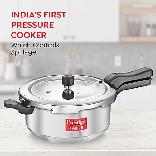 Prestige Svachh Aluminium Anti-Bulge Induction Base Senior Deep Pan Pressure Cooker - Silver, 5 L