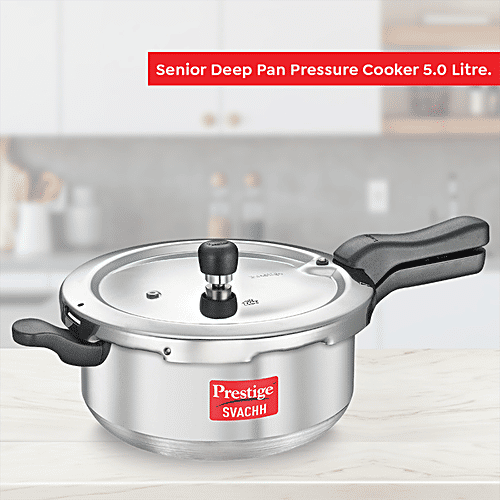 Prestige Svachh Aluminium Anti-Bulge Induction Base Senior Deep Pan Pressure Cooker - Silver, 5 L