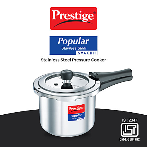 Prestige Popular Svachh Spillage Control Stainless Steel Outer Lid Pressure Cooker - Silver, 3 L  