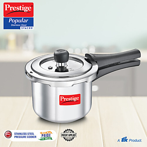 Prestige Popular Svachh Spillage Control Stainless Steel Outer Lid Pressure Cooker - Silver, 1.5 L  