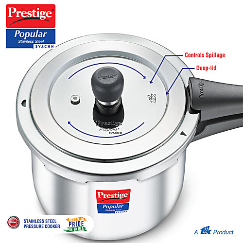 Prestige Popular Svachh Spillage Control Stainless Steel Outer Lid Pressure Cooker - Silver, 1.5 L  