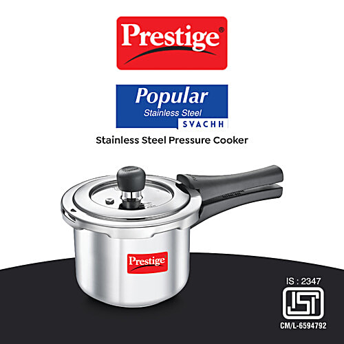 Prestige Popular Svachh Spillage Control Stainless Steel Outer Lid Pressure Cooker - Silver, 1.5 L  