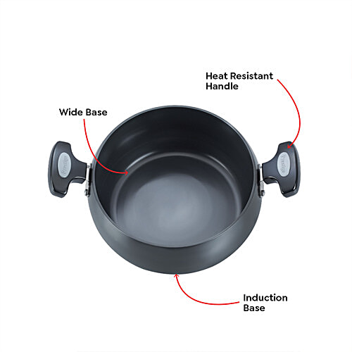Prestige Hard Anodised Plus Gas & Induction Compatible Sauce Pan - With Glass Lid, 24 cm, Black, 5.7 l  
