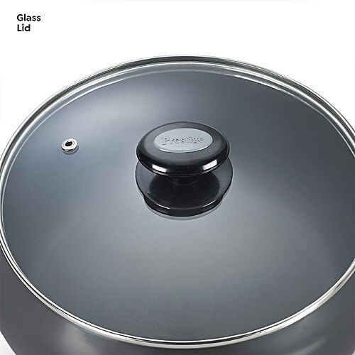 Prestige Hard Anodised Plus Gas & Induction Compatible Sauce Pan - With Glass Lid, 24 cm, Black, 5.7 l  