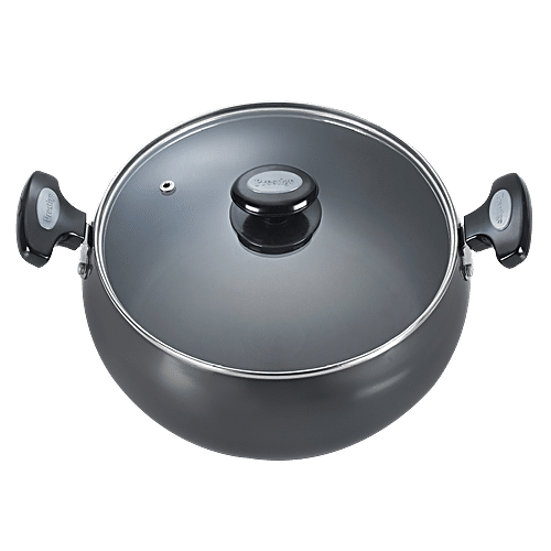 Prestige Hard Anodised Plus Gas & Induction Compatible Sauce Pan - With Glass Lid, 24 cm, Black, 5.7 l  