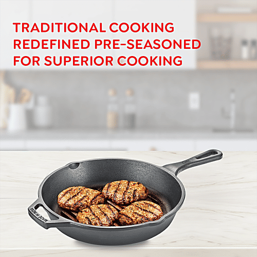 Prestige Cast Iron Scratch Resistant Gas & Induction Compatible Grill Pan - 25 cm, Black, 1.5 l