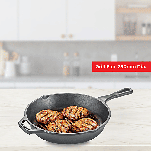 Prestige Cast Iron Scratch Resistant Gas & Induction Compatible Grill Pan - 25 cm, Black, 1.5 l