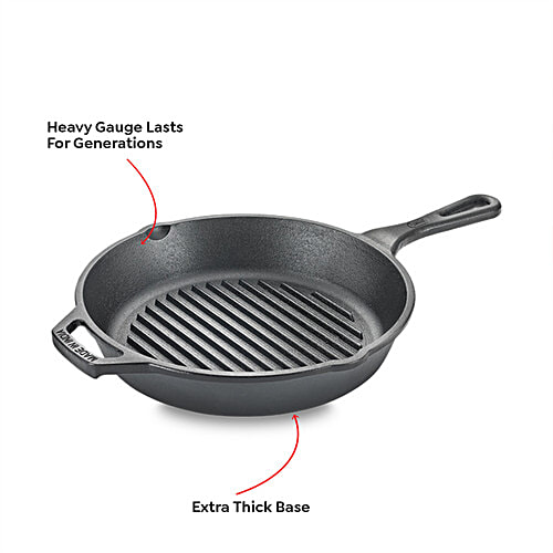 Prestige Cast Iron Scratch Resistant Gas & Induction Compatible Grill Pan - 25 cm, Black, 1.5 l