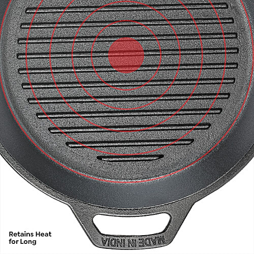 Prestige Cast Iron Scratch Resistant Gas & Induction Compatible Grill Pan - 25 cm, Black, 1.5 l