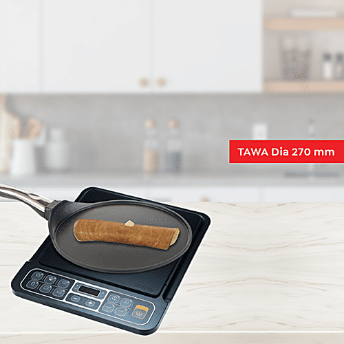 Prestige Omega Die-Cast Plus Non-Stick Induction Base Tawa - 27 cm, Black, 1 pc  