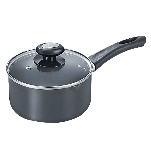 Prestige Hard Anodised Plus Gas & Induction Compatible Milk Pan - With Glass Lid, 20 cm, Black, 3 L  