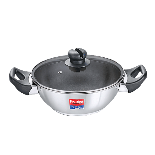 Buy Prestige Platina NonStick Stainless Steel Unique Impact Bottom Kadai With Glass