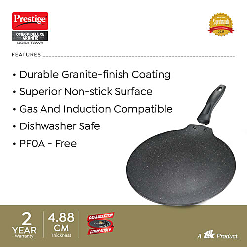 Prestige Omega Deluxe Granite Finish Coated Aluminium Non-Stick Dosa Tawa 28 cm - Black, 1 pc