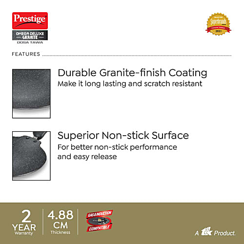 Prestige Omega Deluxe Granite Finish Coated Aluminium Non-Stick Dosa Tawa 28 cm - Black, 1 pc