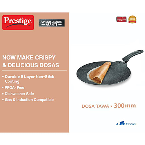 Prestige Omega Deluxe Granite-finish Coated Aluminium Non-Stick Dosa Tawa 30 cm - Black, 1 pc  