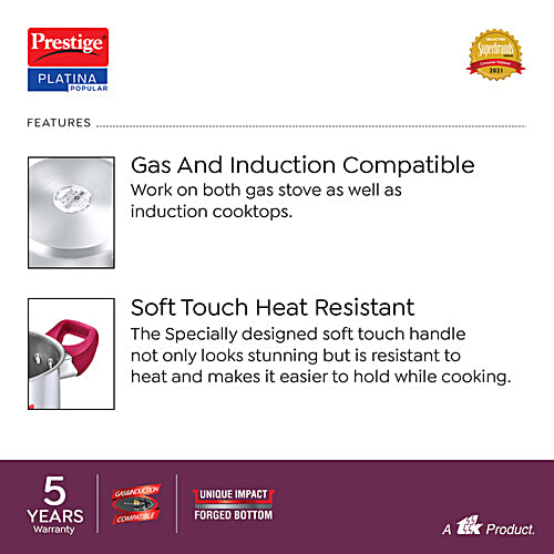 Prestige Platina Popular Stainless Steel Unique Impact Forged Bottom Casserole - With Glass Lid, 26 cm, Silver, 7.25 L