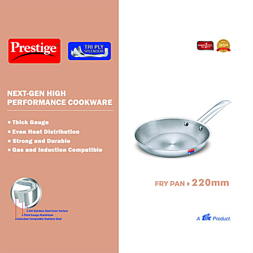 Prestige Tri-Ply Splendor Stainless Steel Thick Gauge Fry Pan - 22 cm, Silver, 1.2 l  
