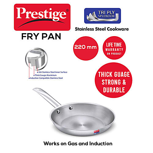 Prestige Tri-Ply Splendor Stainless Steel Thick Gauge Fry Pan - 22 cm, Silver, 1.2 l  