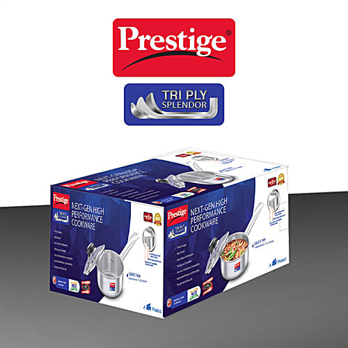 Prestige Tri Ply Splendor Stainless Steel Gas & Induction Compatible Sauce Pan - With Glass Lid, 16 cm, Silver, 1.5 l  