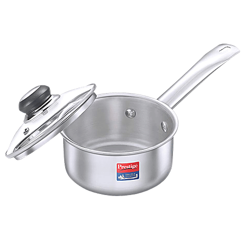 Prestige Tri Ply Splendor Stainless Steel Gas & Induction Compatible Sauce Pan - With Glass Lid, 16 cm, Silver, 1.5 l  