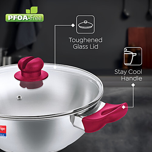 Prestige Platina Popular Stainless Steel BYK Cookware Set, 3 pcs (Fry Pan 1.9 L, Saucepan 1.5 L & Kadai 2.25 L)