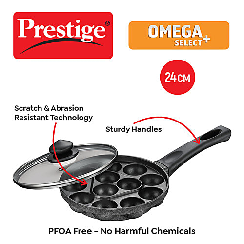 Prestige Omega Select Plus 16 Pits Paniyarakkal - With Lid, 24 cm, Aluminium, Non-Stick, 1 pc  