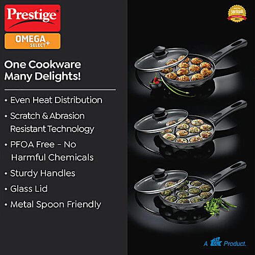 Prestige Omega Select Plus 16 Pits Paniyarakkal - With Lid, 24 cm, Aluminium, Non-Stick, 1 pc  