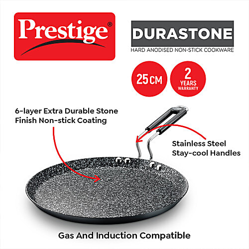 Prestige Durastone Hard Anodised 6 Layer Non-Stick Omni Tawa - 25 cm, Black, 1 pc