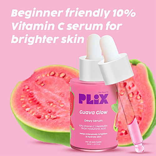 Plix Guava Glow Dewy Serum - 10% Vitamin C, Pentavitin, 5KDa Hyaluronic Acid, 20 ml  Brightens & Hydrates Skin