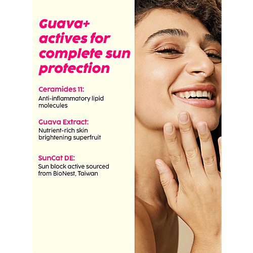 Plix Guava Glow Invisible Sunscreen - SPF 50+, PA+++, With Ceramides, Vitamin C & Hyaluronic Acid, 50 g  Light-Weight, Non-Sticky, Non-Greasy & Zero White Casts