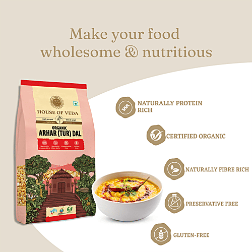 HOUSE OF VEDA Organic Arhar Tur Dal, 1 kg  Rich In Protein & Fibre, Free From Preservative & Gluten