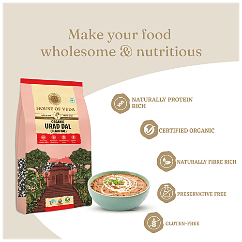 HOUSE OF VEDA Organic Urad Dal - Black Whole, 1 kg  Rich In Protein & Fibre, Free From Preservative & Gluten