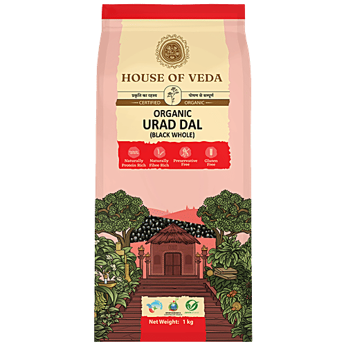 HOUSE OF VEDA Organic Urad Dal - Black Whole, 1 kg  Rich In Protein & Fibre, Free From Preservative & Gluten