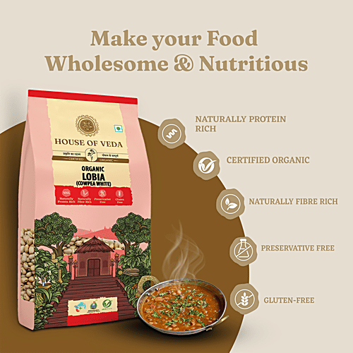 HOUSE OF VEDA Organic Lobia Cowpea White, 1 kg  Protein & Fibre Rich, Free From Preservatives & Gluten