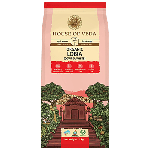 HOUSE OF VEDA Organic Lobia Cowpea White, 1 kg  Protein & Fibre Rich, Free From Preservatives & Gluten